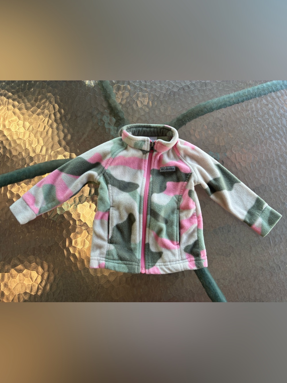 Columbia Pink & Green Camo Fleece Zip Jacket size 12-18 months
